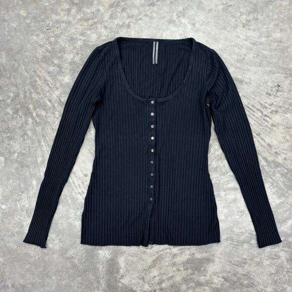 Anthropologie Ribbed Black Snap Front Button Up Cardigan Womens Medium - Picture 2 of 9